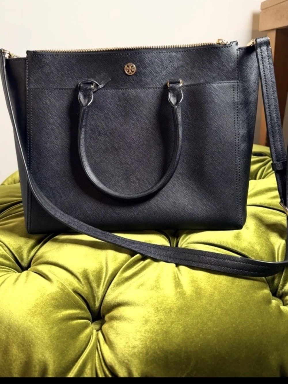 Tory Burch Black Saffiano Leather Tote Crossbody Satchel Bag
